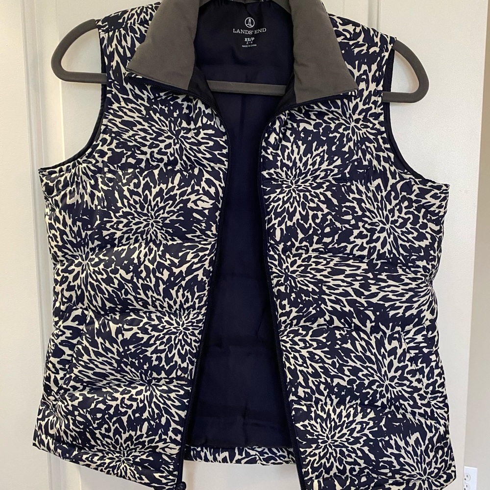 Lands End navy blue down vest
